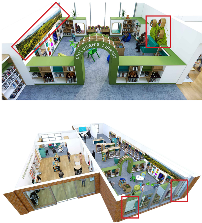 Image shows the location of the various art installations in the new Wendover library