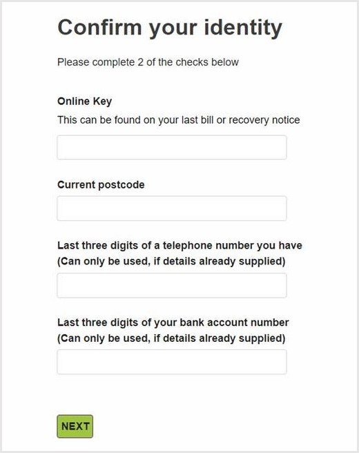 Confirming your identity with your online key and current postcode