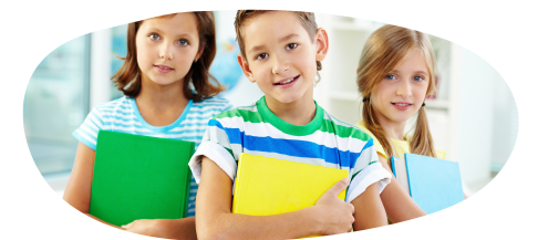 Two girls and one boy with school books in their hands