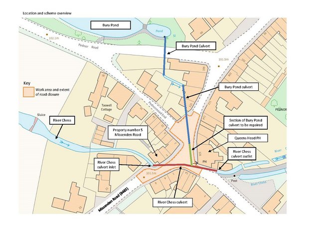 A map showing the replacement and scheme overview for Pednormead End